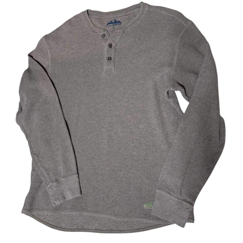 Vintage 90s Eddie Bauer Henley Waffle Knit Thermal Medium Layer Classic Grunge
